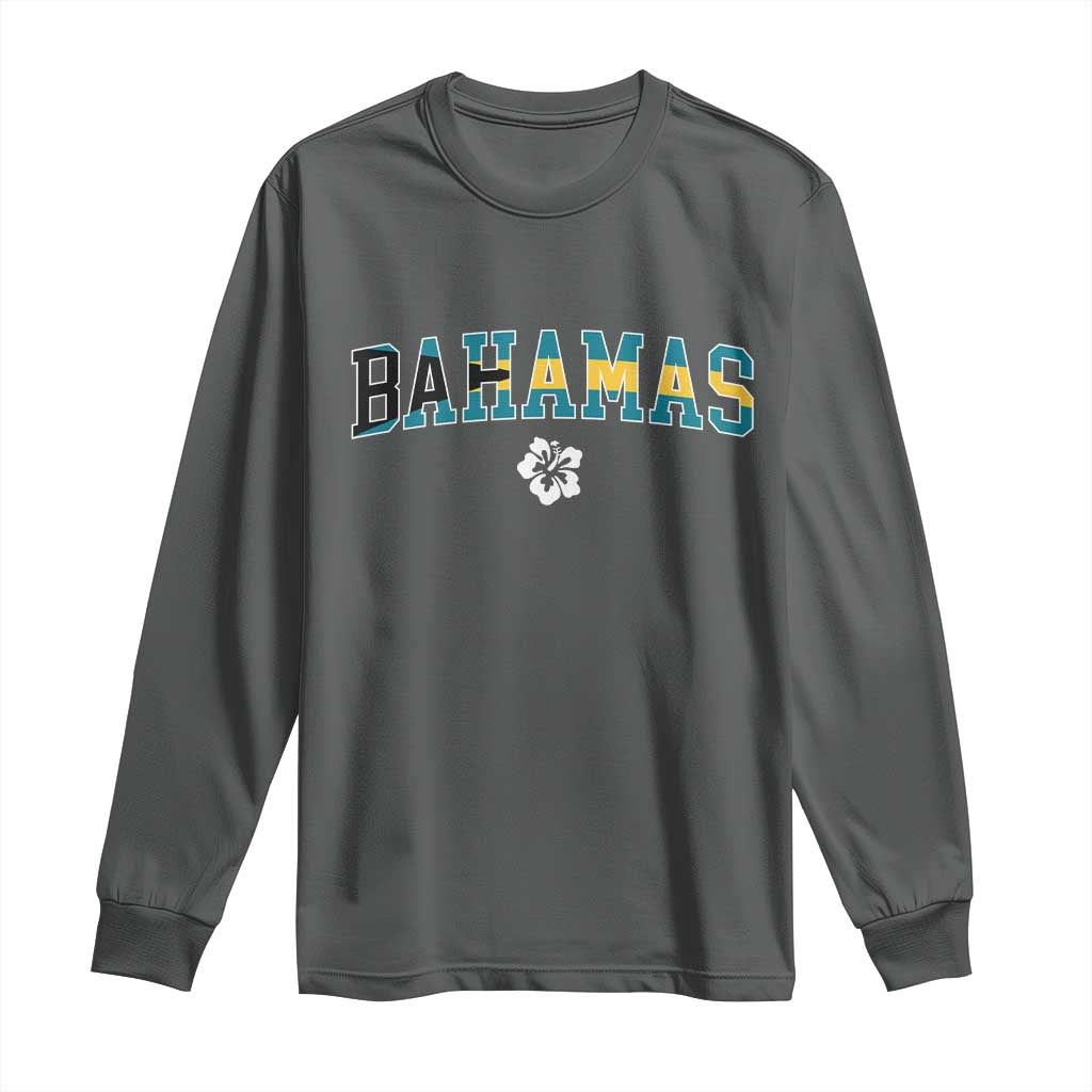 Bahamas Flag Long Sleeve Shirt Caribbean Hibiscus Flower Beach Summer Vacation - Wonder Print Shop