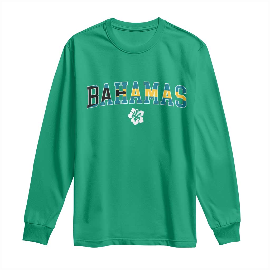 Bahamas Flag Long Sleeve Shirt Caribbean Hibiscus Flower Beach Summer Vacation - Wonder Print Shop