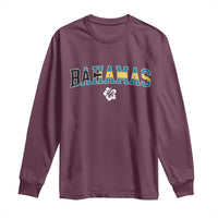 Bahamas Flag Long Sleeve Shirt Caribbean Hibiscus Flower Beach Summer Vacation - Wonder Print Shop
