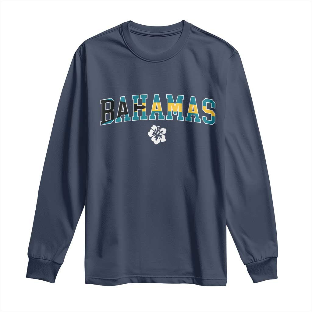 Bahamas Flag Long Sleeve Shirt Caribbean Hibiscus Flower Beach Summer Vacation - Wonder Print Shop