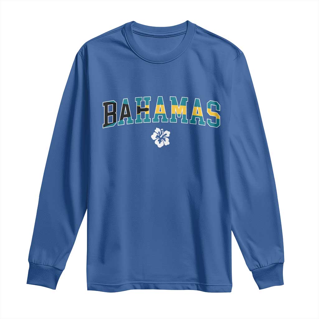 Bahamas Flag Long Sleeve Shirt Caribbean Hibiscus Flower Beach Summer Vacation - Wonder Print Shop