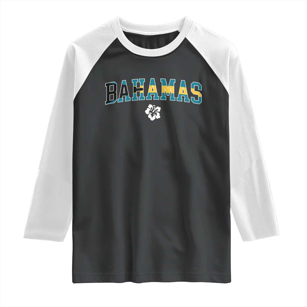 Bahamas Flag Raglan Shirt Caribbean Hibiscus Flower Beach Summer Vacation - Wonder Print Shop