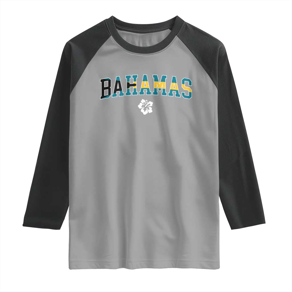 Bahamas Flag Raglan Shirt Caribbean Hibiscus Flower Beach Summer Vacation - Wonder Print Shop