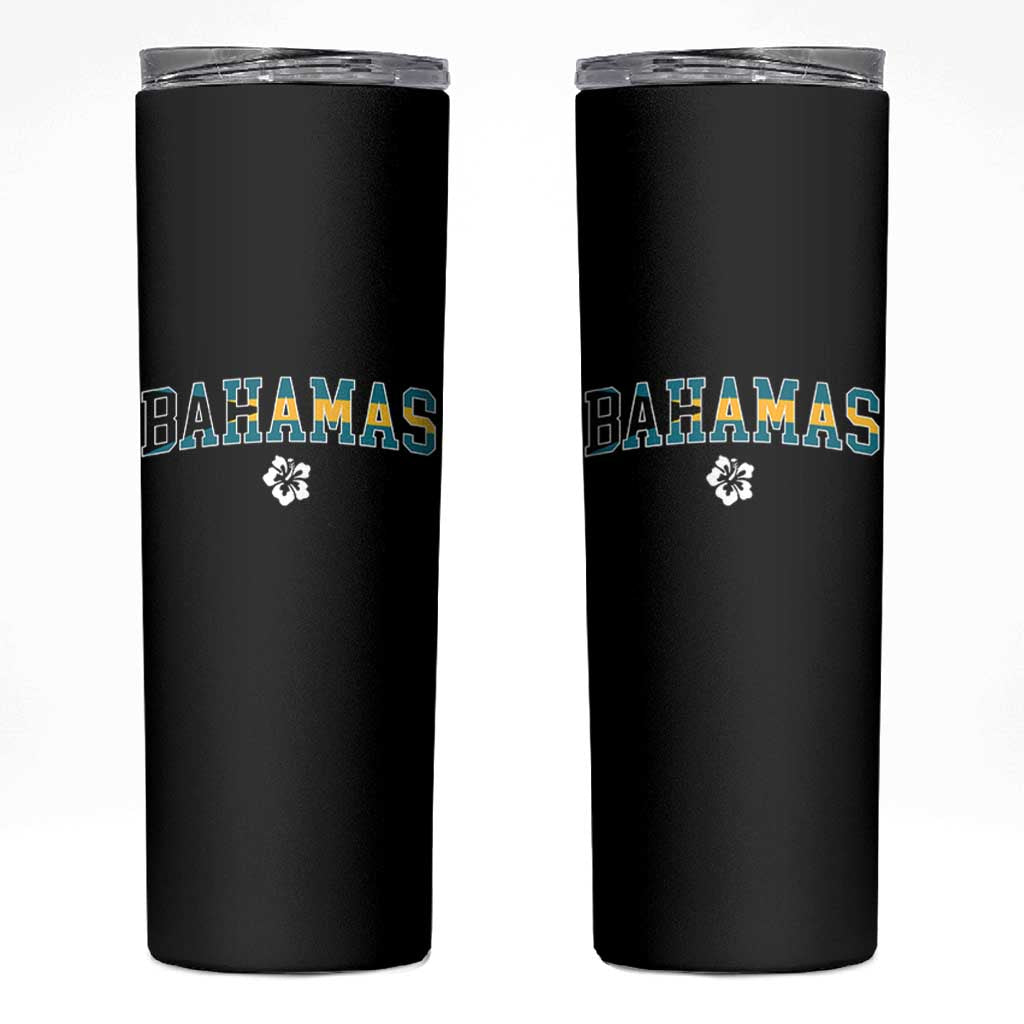 Bahamas Flag Skinny Tumbler Caribbean Hibiscus Flower Beach Summer Vacation - Wonder Print Shop