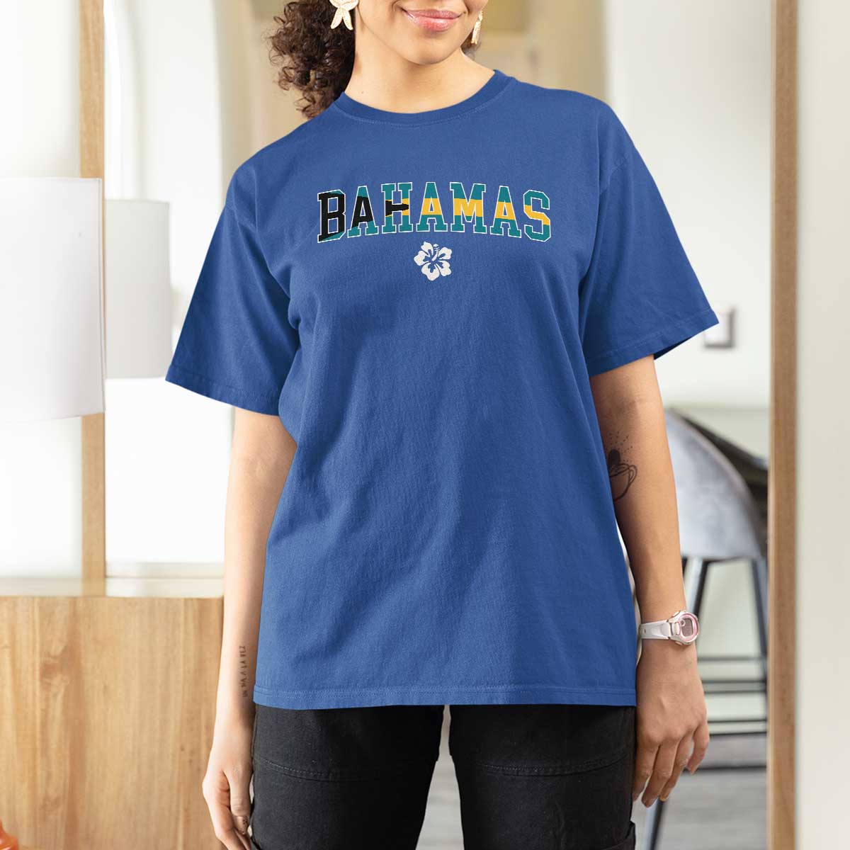Bahamas Flag T Shirt For Women Caribbean Hibiscus Flower Beach Summer Vacation - Wonder Print Shop