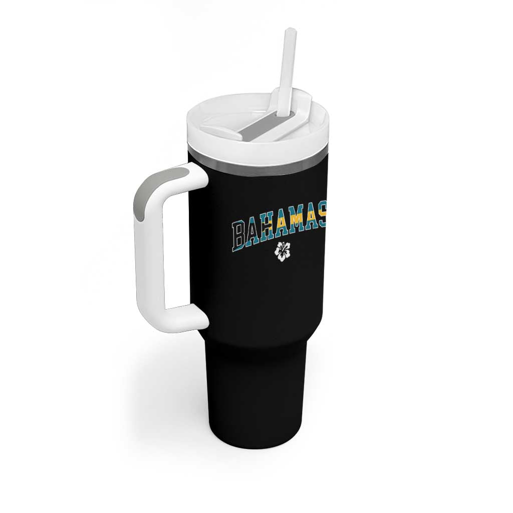 Bahamas Flag Tumbler With Handle Caribbean Hibiscus Flower Beach Summer Vacation - Wonder Print Shop