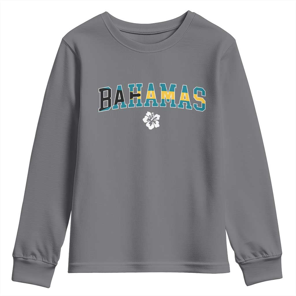 Bahamas Flag Youth Sweatshirt Caribbean Hibiscus Flower Beach Summer Vacation - Wonder Print Shop