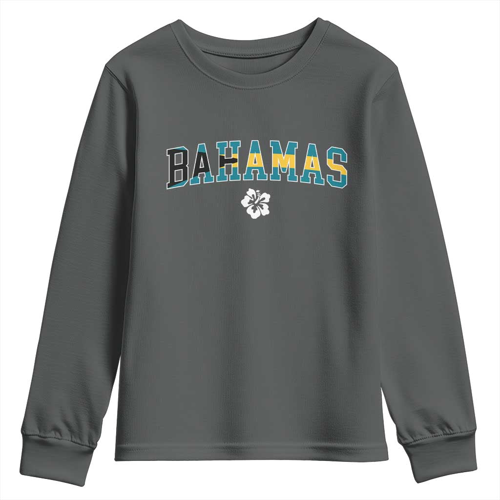 Bahamas Flag Youth Sweatshirt Caribbean Hibiscus Flower Beach Summer Vacation - Wonder Print Shop