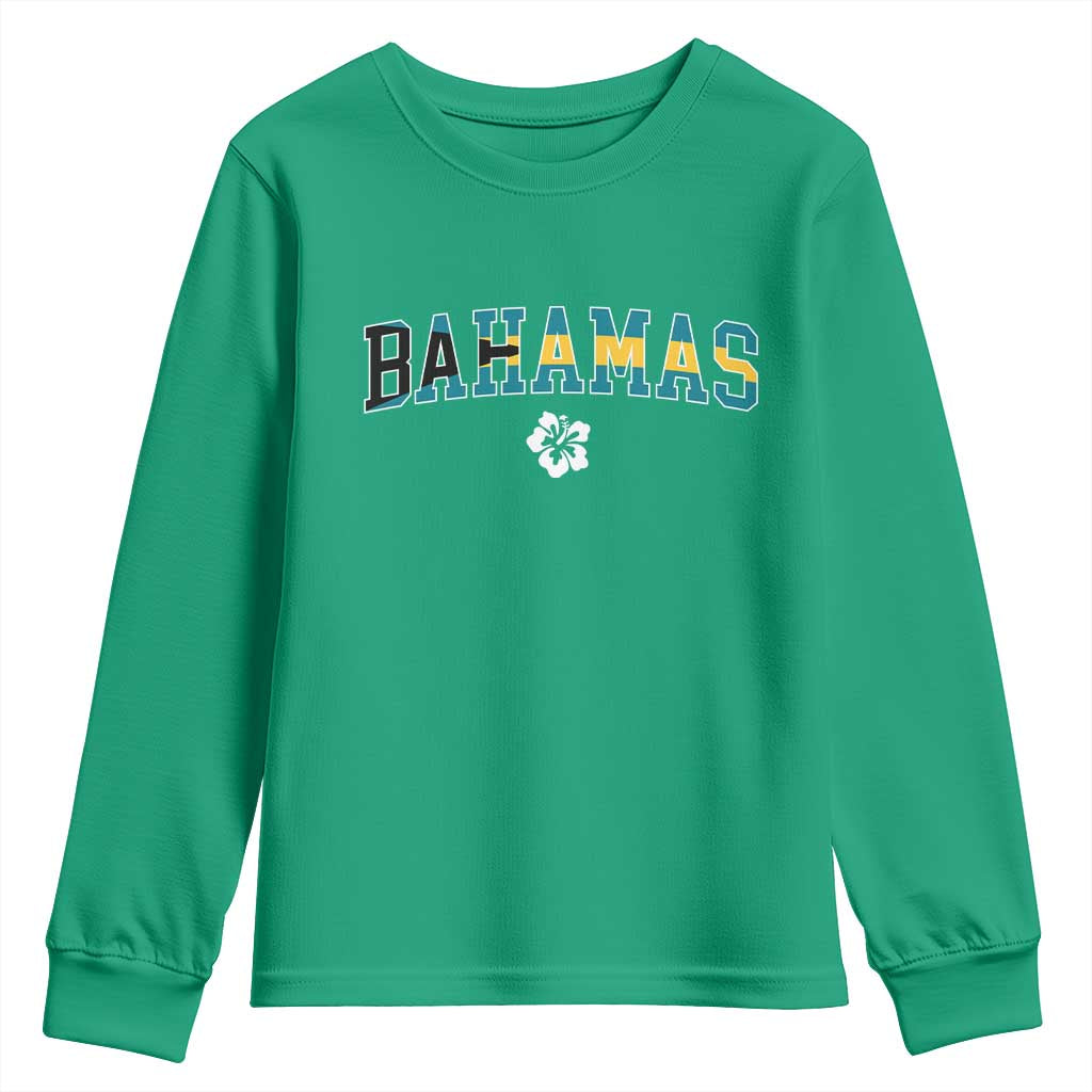 Bahamas Flag Youth Sweatshirt Caribbean Hibiscus Flower Beach Summer Vacation - Wonder Print Shop
