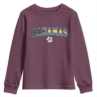 Bahamas Flag Youth Sweatshirt Caribbean Hibiscus Flower Beach Summer Vacation - Wonder Print Shop