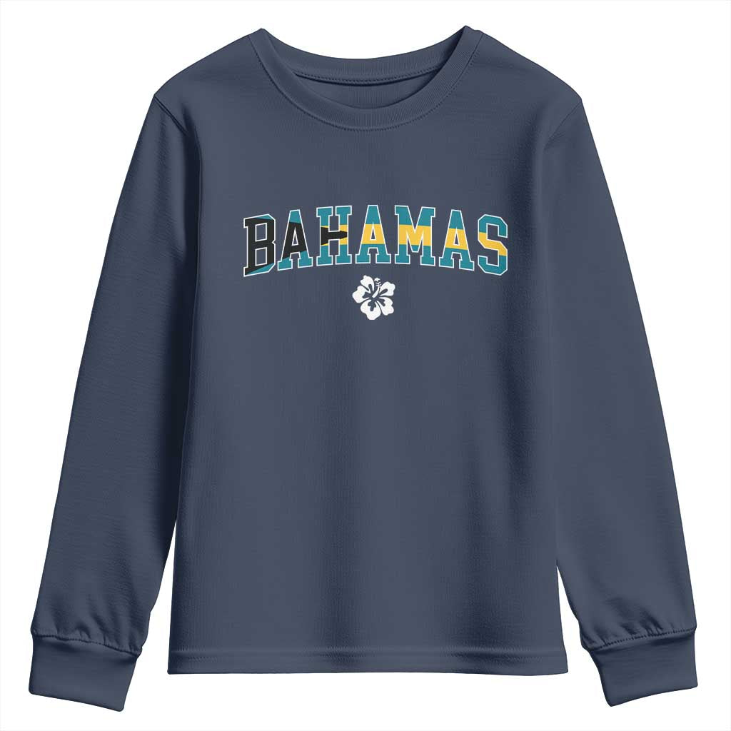 Bahamas Flag Youth Sweatshirt Caribbean Hibiscus Flower Beach Summer Vacation - Wonder Print Shop