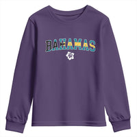 Bahamas Flag Youth Sweatshirt Caribbean Hibiscus Flower Beach Summer Vacation - Wonder Print Shop