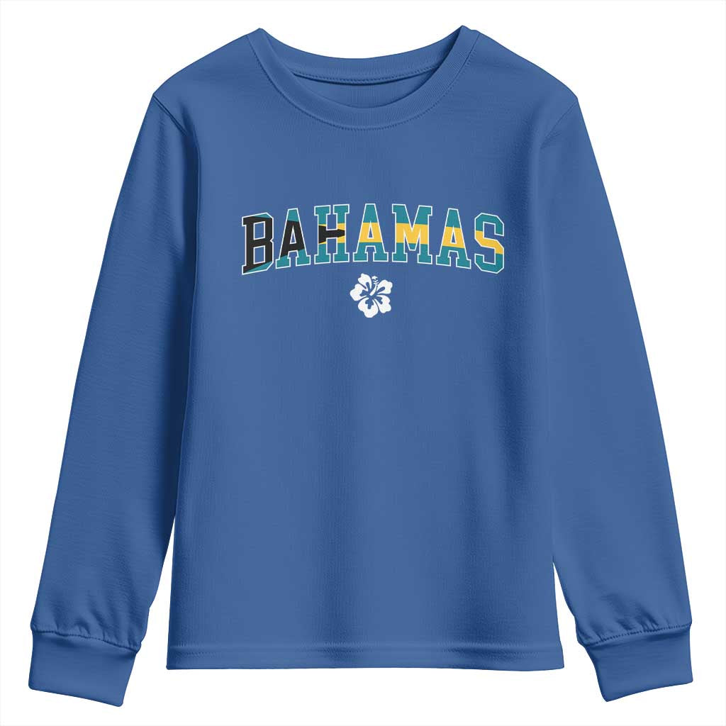 Bahamas Flag Youth Sweatshirt Caribbean Hibiscus Flower Beach Summer Vacation - Wonder Print Shop