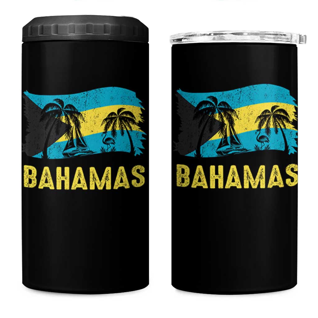 Bahamas Flag 4 in 1 Can Cooler Tumbler Tropical Island Palm Trees Bahamian Gifts - Wonder Print Shop