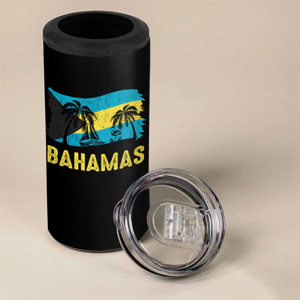 Bahamas Flag 4 in 1 Can Cooler Tumbler Tropical Island Palm Trees Bahamian Gifts - Wonder Print Shop