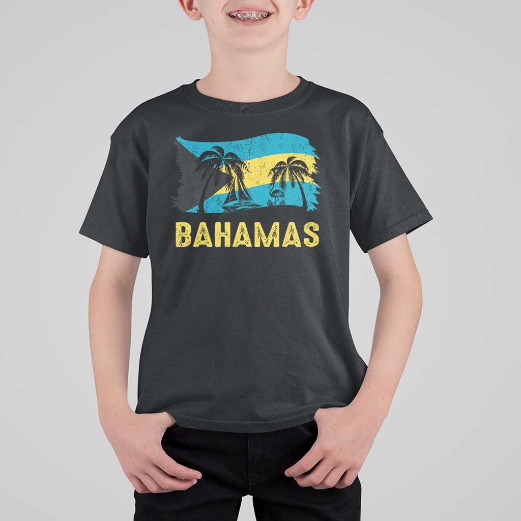 Bahamas Flag T Shirt For Kid Tropical Island Palm Trees Bahamian Gifts - Wonder Print Shop