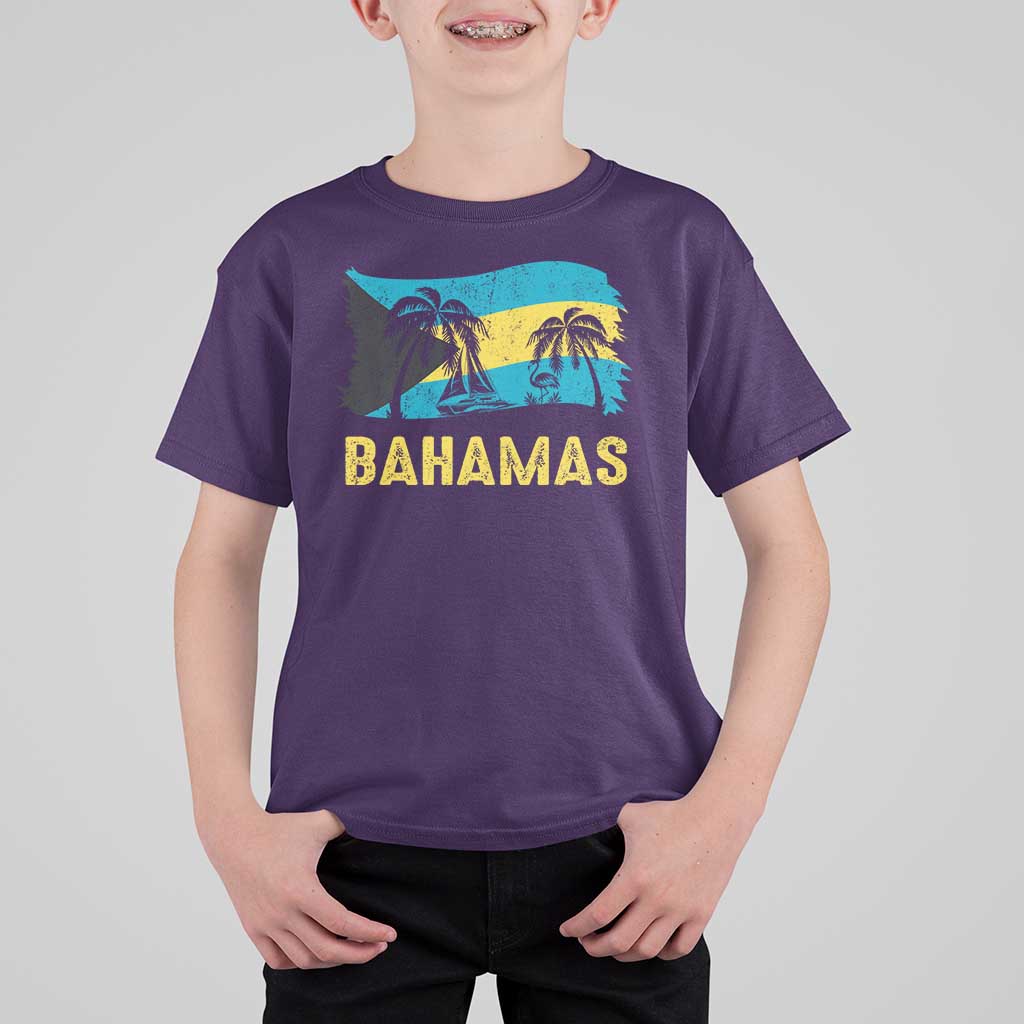 Bahamas Flag T Shirt For Kid Tropical Island Palm Trees Bahamian Gifts - Wonder Print Shop
