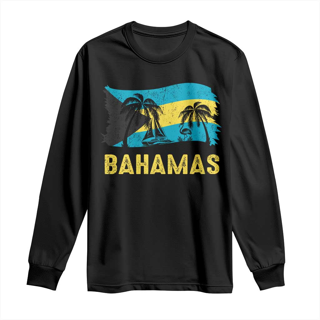 Bahamas Flag Long Sleeve Shirt Tropical Island Palm Trees Bahamian Gifts - Wonder Print Shop