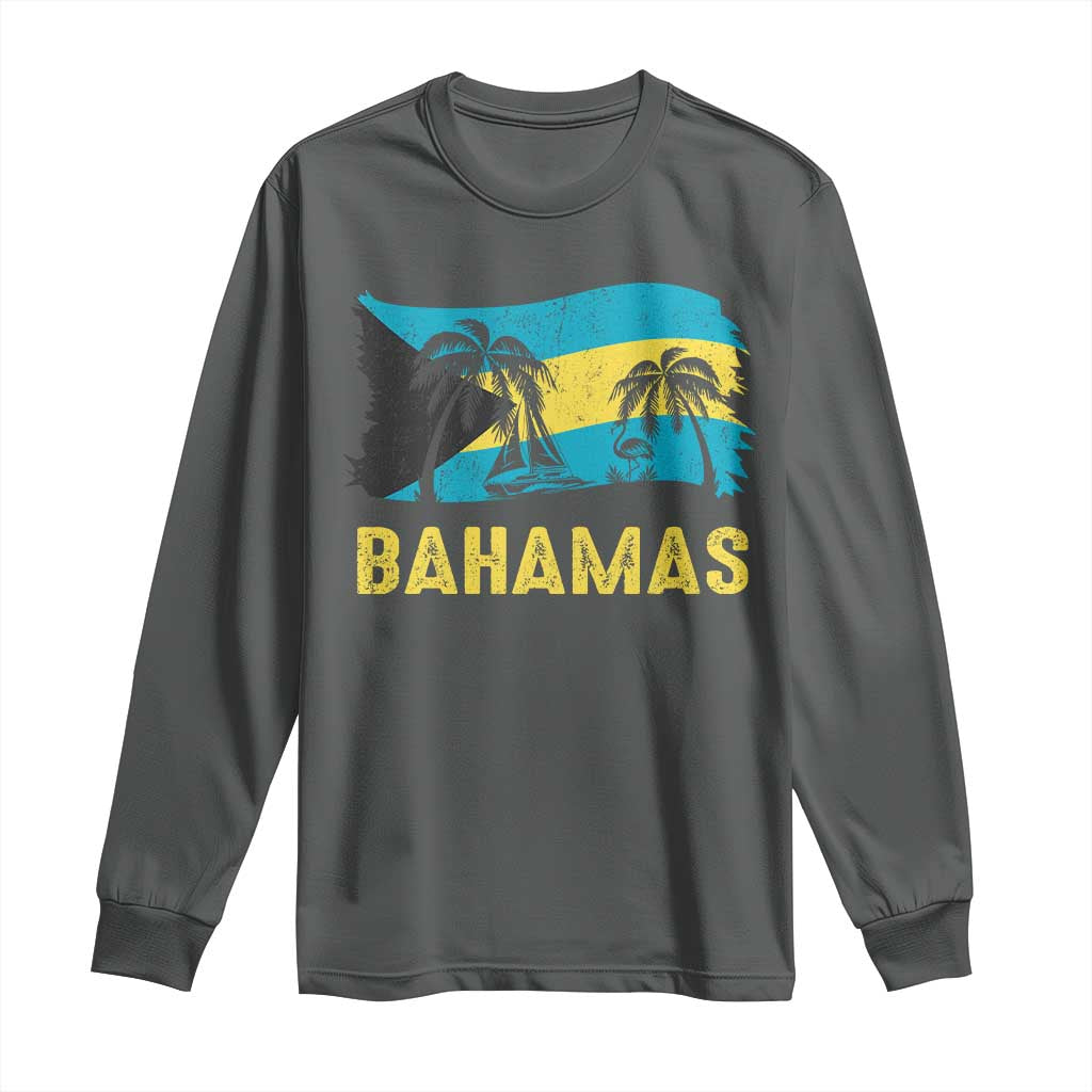 Bahamas Flag Long Sleeve Shirt Tropical Island Palm Trees Bahamian Gifts - Wonder Print Shop