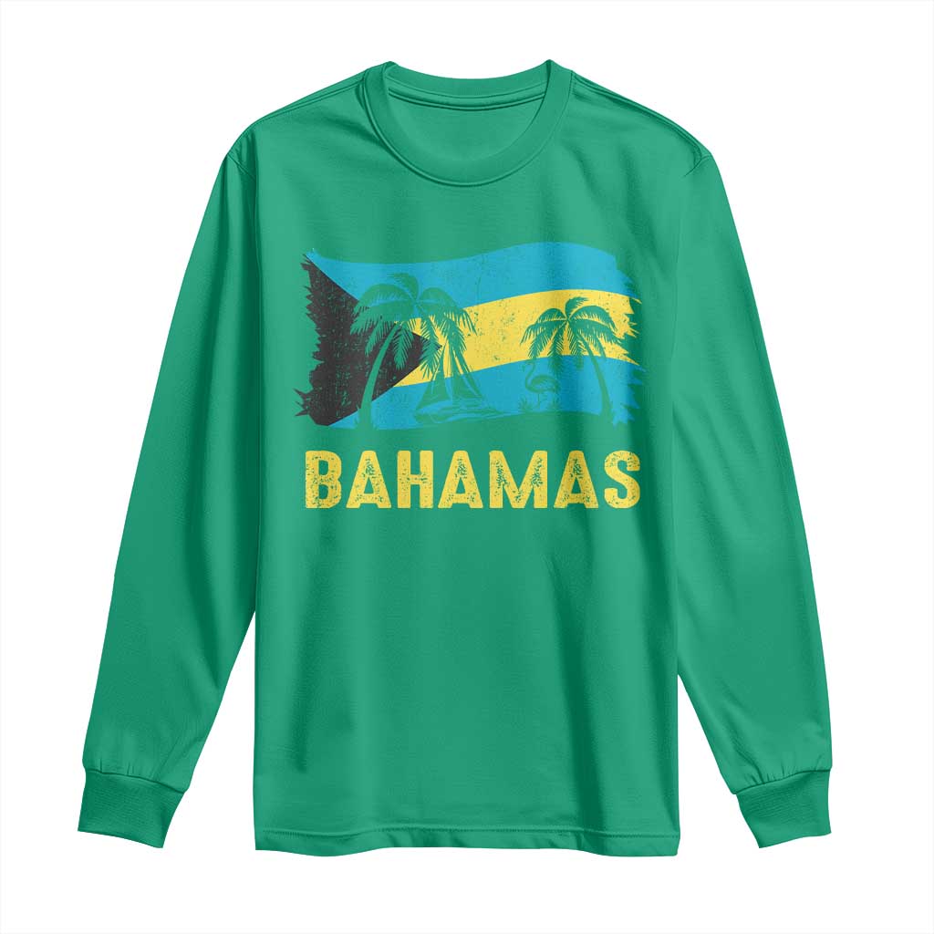 Bahamas Flag Long Sleeve Shirt Tropical Island Palm Trees Bahamian Gifts - Wonder Print Shop