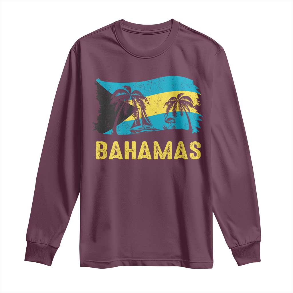 Bahamas Flag Long Sleeve Shirt Tropical Island Palm Trees Bahamian Gifts - Wonder Print Shop