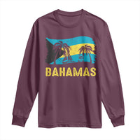 Bahamas Flag Long Sleeve Shirt Tropical Island Palm Trees Bahamian Gifts - Wonder Print Shop