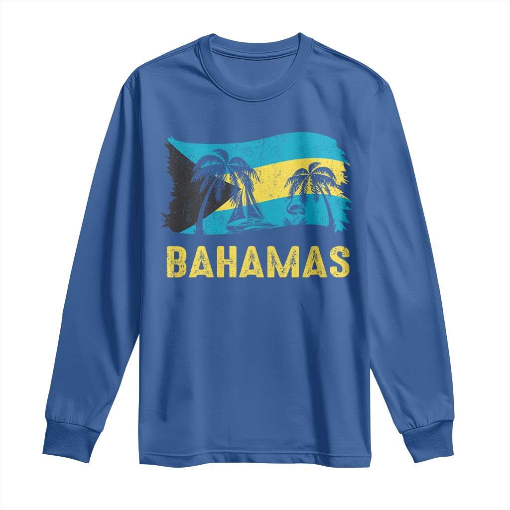 Bahamas Flag Long Sleeve Shirt Tropical Island Palm Trees Bahamian Gifts - Wonder Print Shop