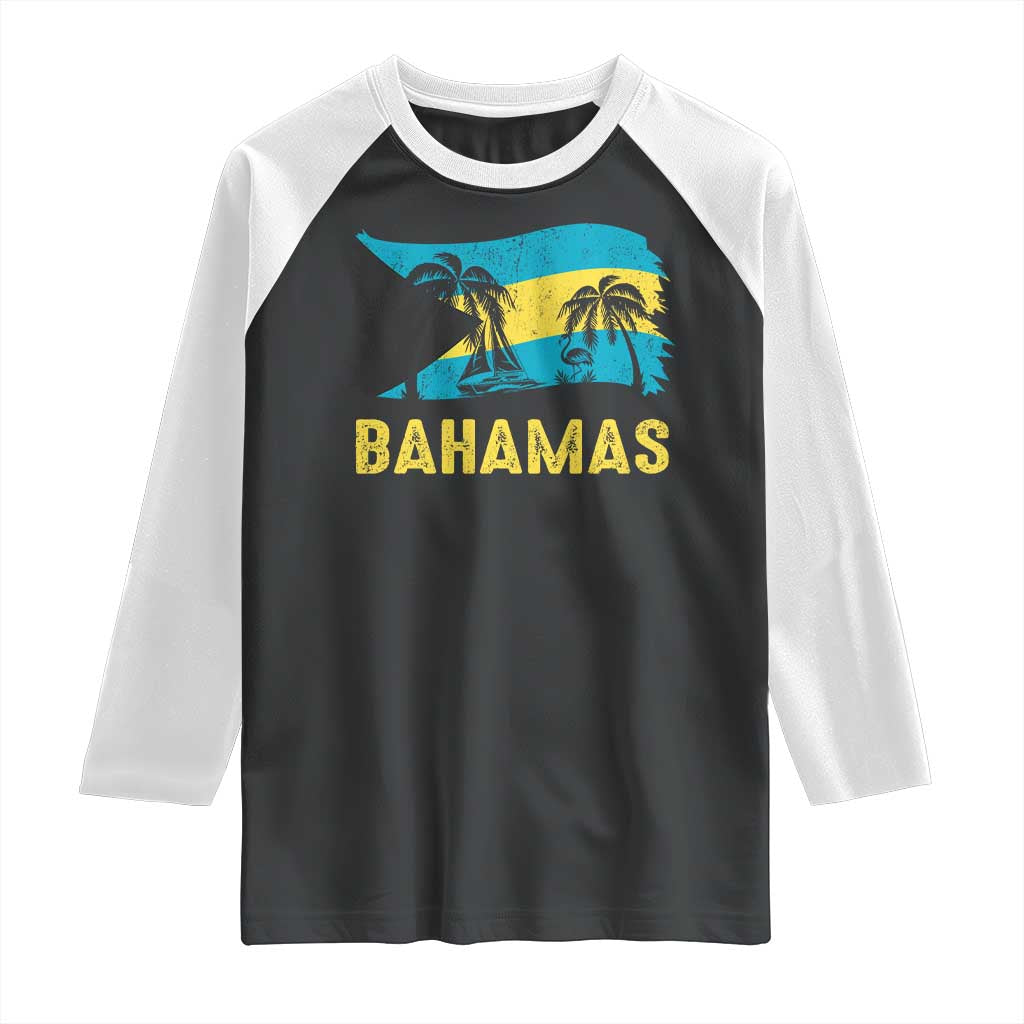 Bahamas Flag Raglan Shirt Tropical Island Palm Trees Bahamian Gifts - Wonder Print Shop