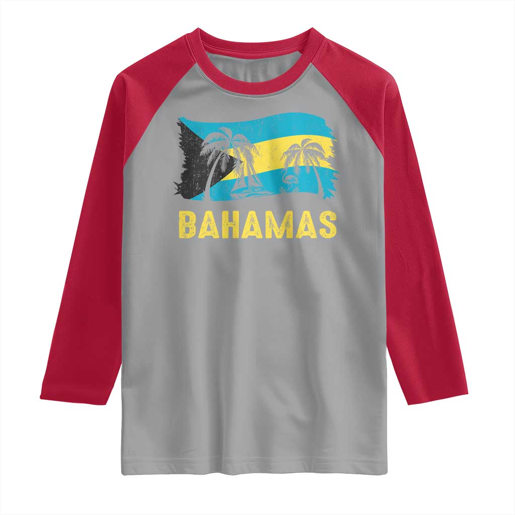 Bahamas Flag Raglan Shirt Tropical Island Palm Trees Bahamian Gifts - Wonder Print Shop