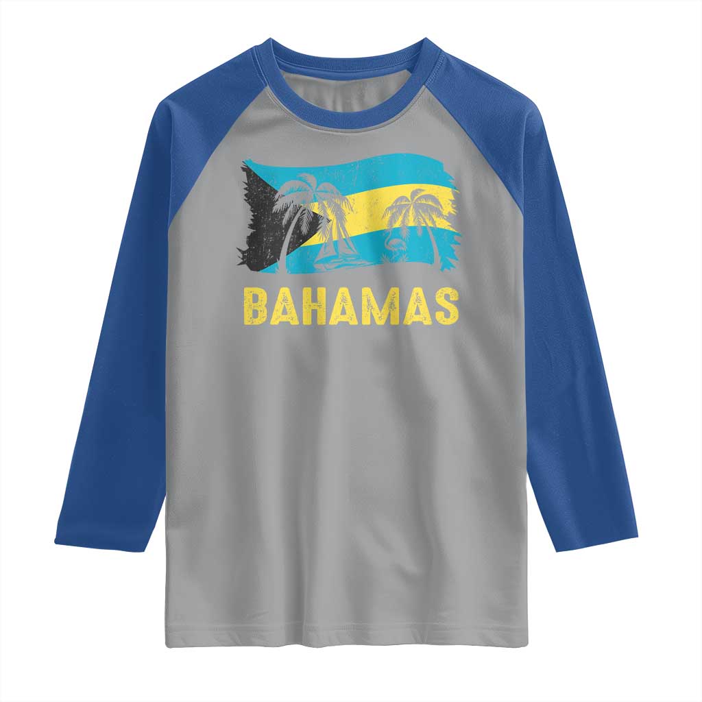 Bahamas Flag Raglan Shirt Tropical Island Palm Trees Bahamian Gifts - Wonder Print Shop