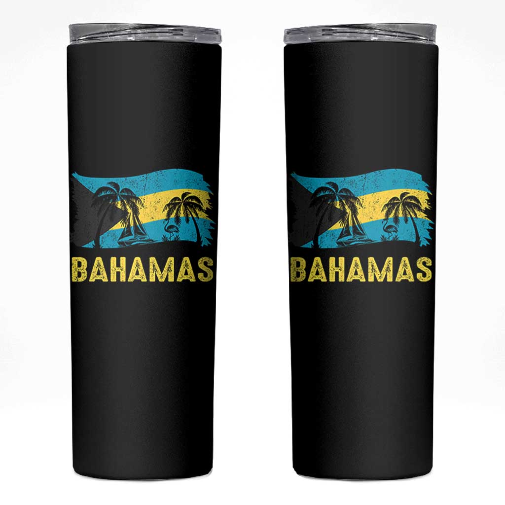 Bahamas Flag Skinny Tumbler Tropical Island Palm Trees Bahamian Gifts - Wonder Print Shop