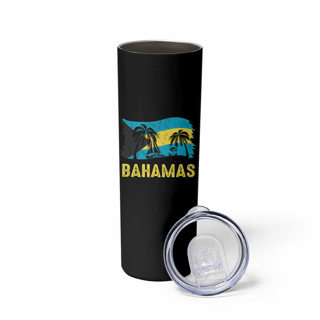 Bahamas Flag Skinny Tumbler Tropical Island Palm Trees Bahamian Gifts - Wonder Print Shop