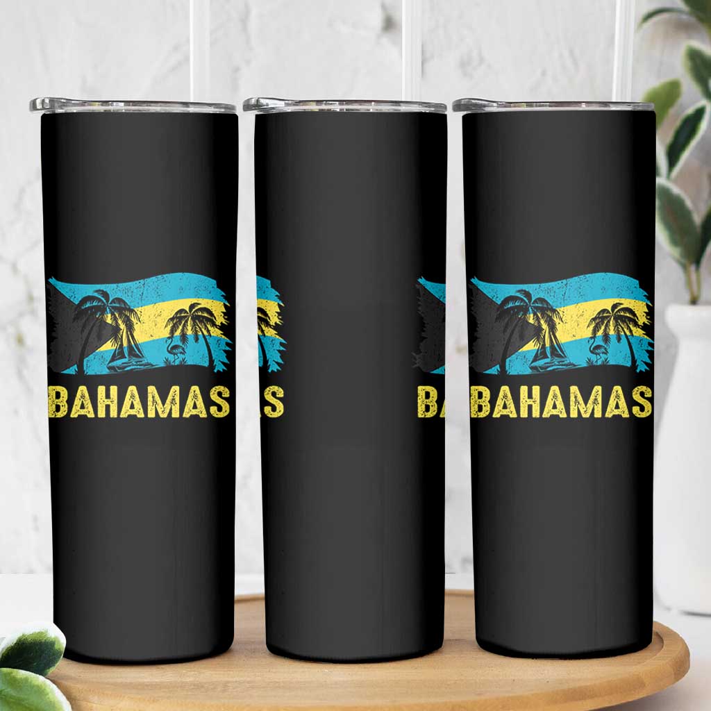 Bahamas Flag Skinny Tumbler Tropical Island Palm Trees Bahamian Gifts - Wonder Print Shop