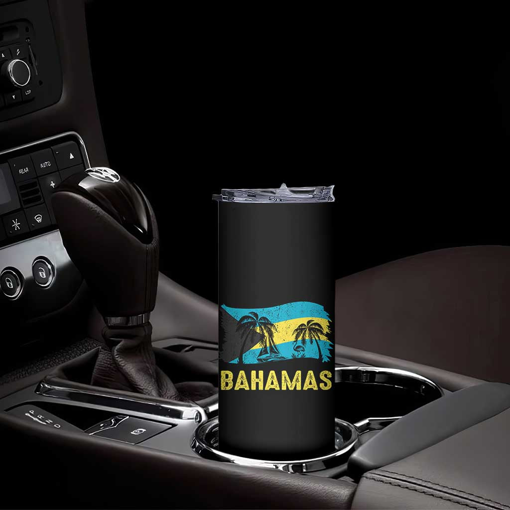 Bahamas Flag Skinny Tumbler Tropical Island Palm Trees Bahamian Gifts - Wonder Print Shop