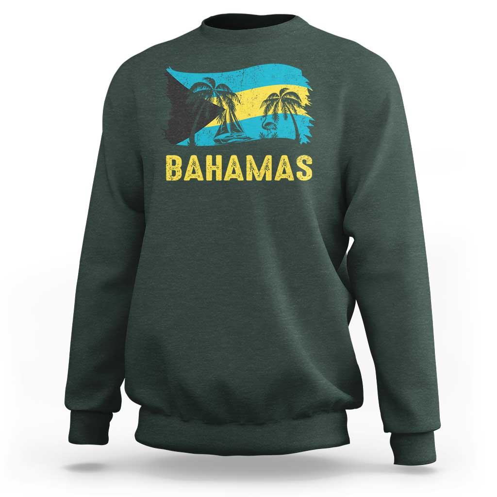 Bahamas Flag Sweatshirt Tropical Island Palm Trees Bahamian Gifts - Wonder Print Shop