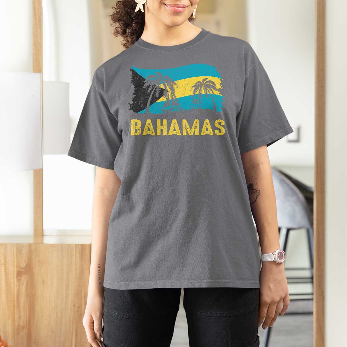 Bahamas Flag T Shirt For Women Tropical Island Palm Trees Bahamian Gifts - Wonder Print Shop
