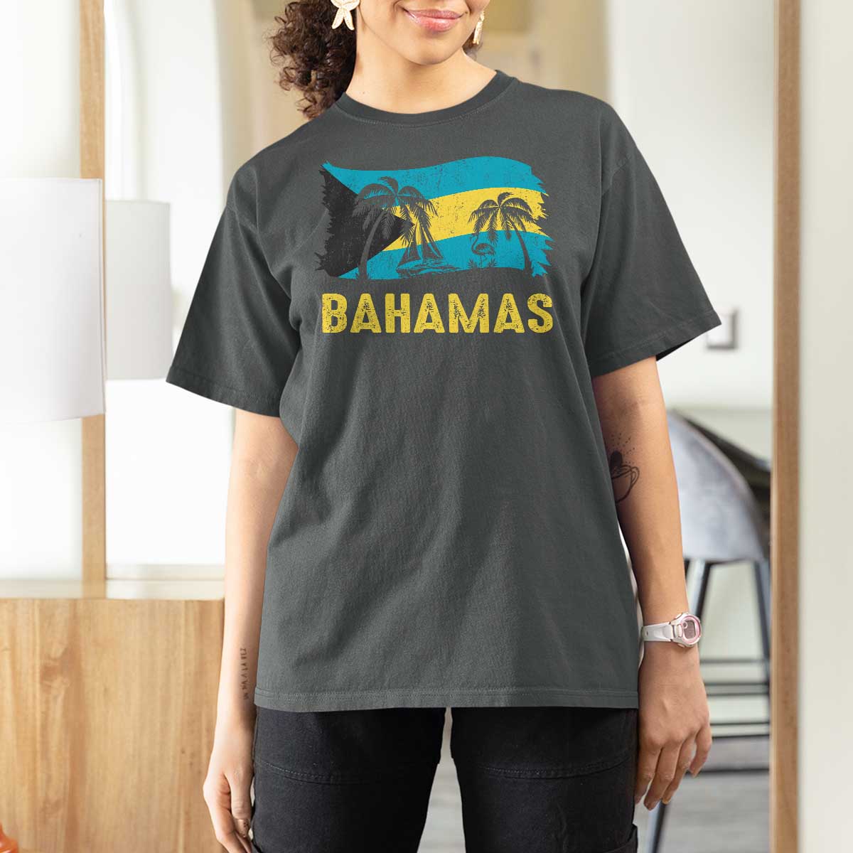 Bahamas Flag T Shirt For Women Tropical Island Palm Trees Bahamian Gifts - Wonder Print Shop