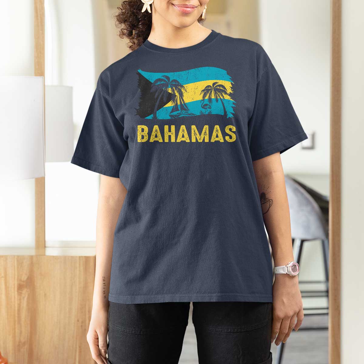 Bahamas Flag T Shirt For Women Tropical Island Palm Trees Bahamian Gifts - Wonder Print Shop