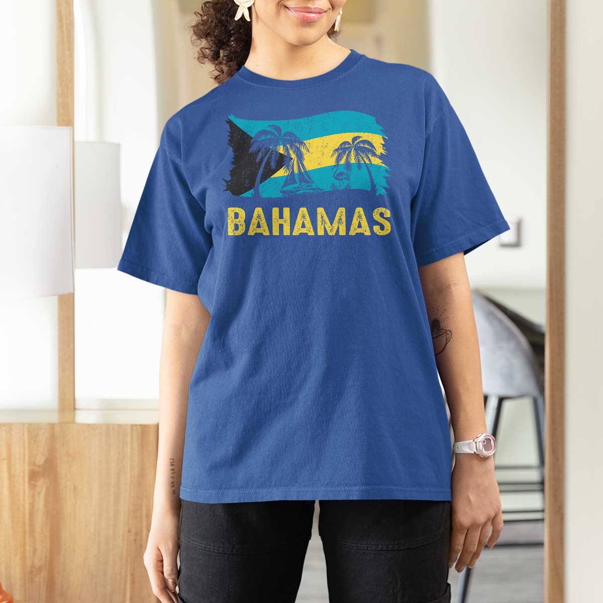 Bahamas Flag T Shirt For Women Tropical Island Palm Trees Bahamian Gifts - Wonder Print Shop