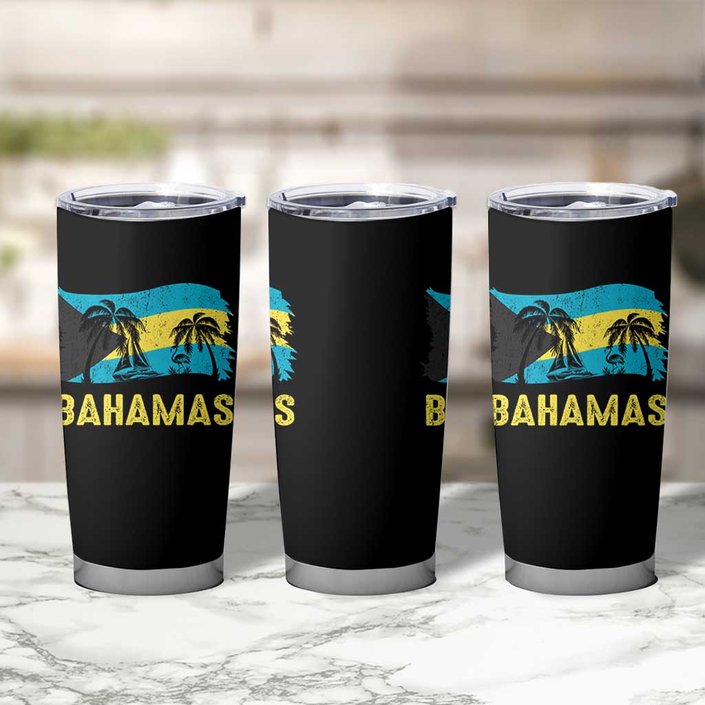 Bahamas Flag Tumbler Cup Tropical Island Palm Trees Bahamian Gifts - Wonder Print Shop