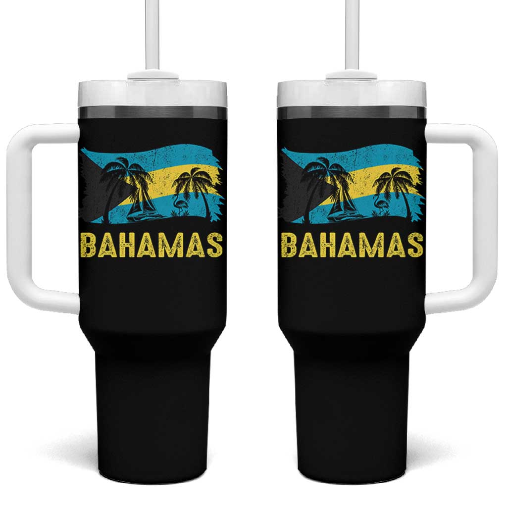 Bahamas Flag Tumbler With Handle Tropical Island Palm Trees Bahamian Gifts - Wonder Print Shop