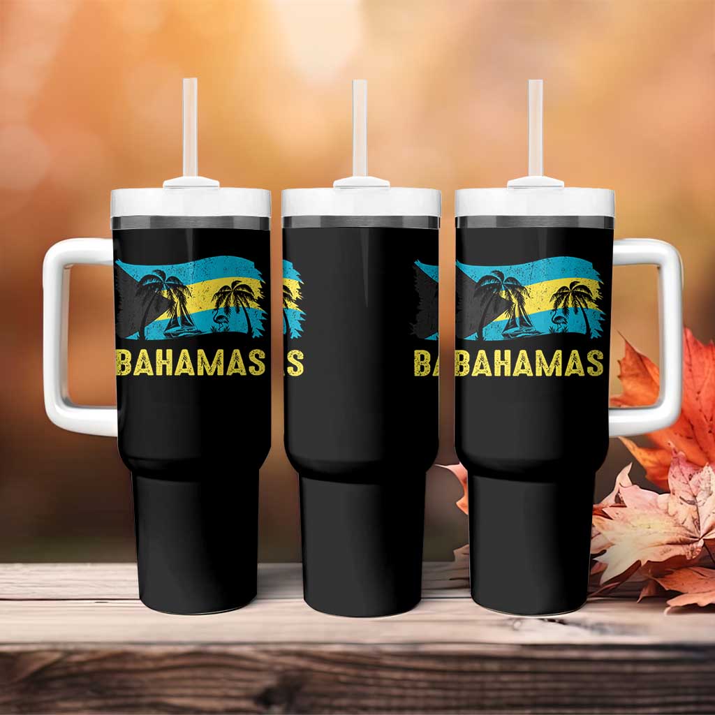 Bahamas Flag Tumbler With Handle Tropical Island Palm Trees Bahamian Gifts - Wonder Print Shop