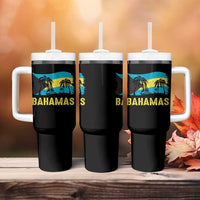 Bahamas Flag Tumbler With Handle Tropical Island Palm Trees Bahamian Gifts - Wonder Print Shop