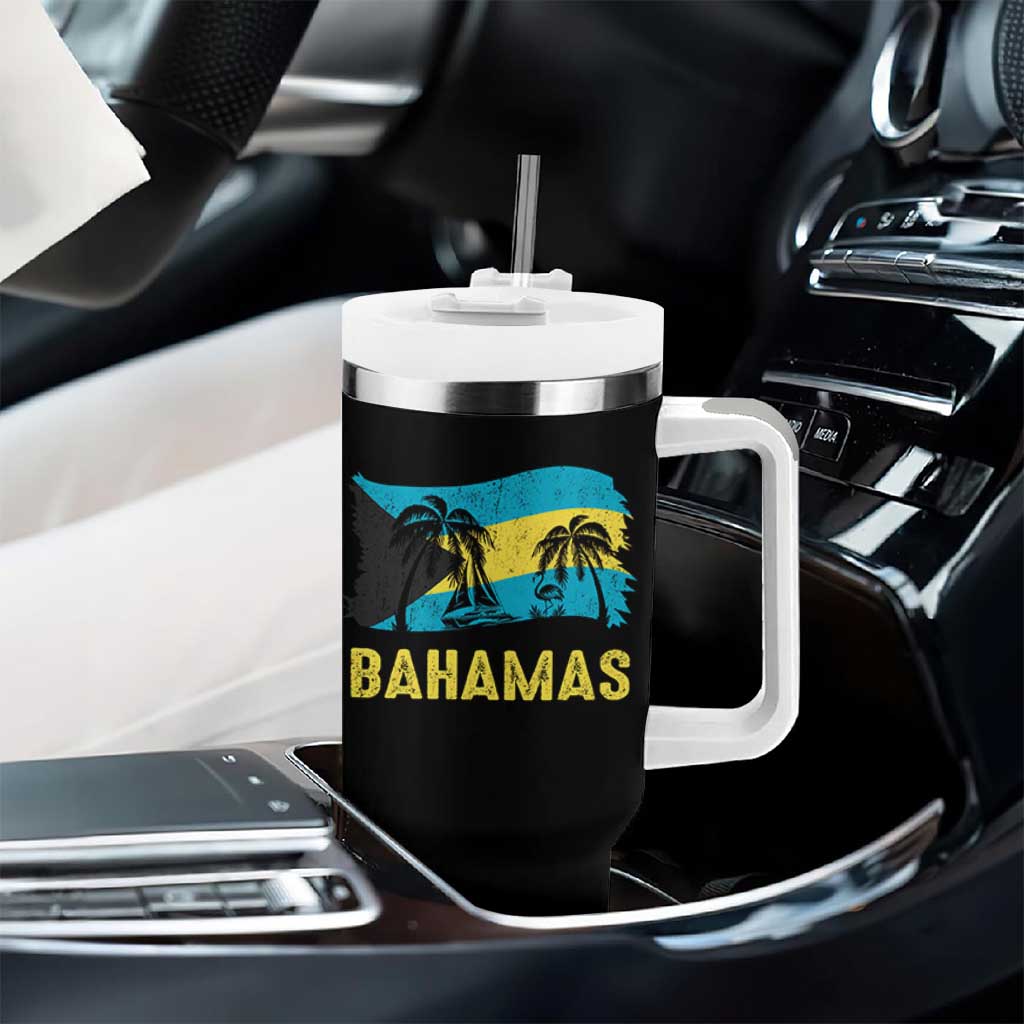 Bahamas Flag Tumbler With Handle Tropical Island Palm Trees Bahamian Gifts - Wonder Print Shop