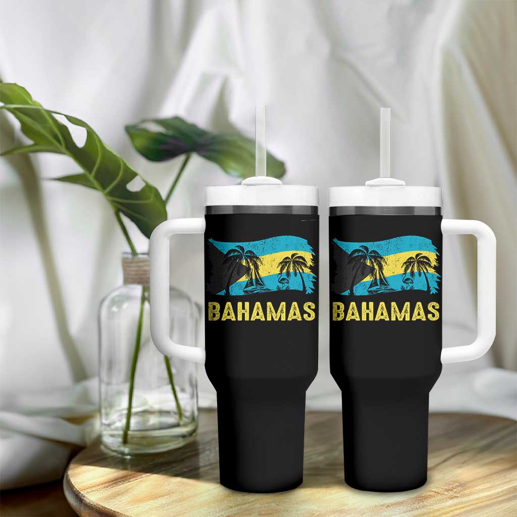 Bahamas Flag Tumbler With Handle Tropical Island Palm Trees Bahamian Gifts - Wonder Print Shop