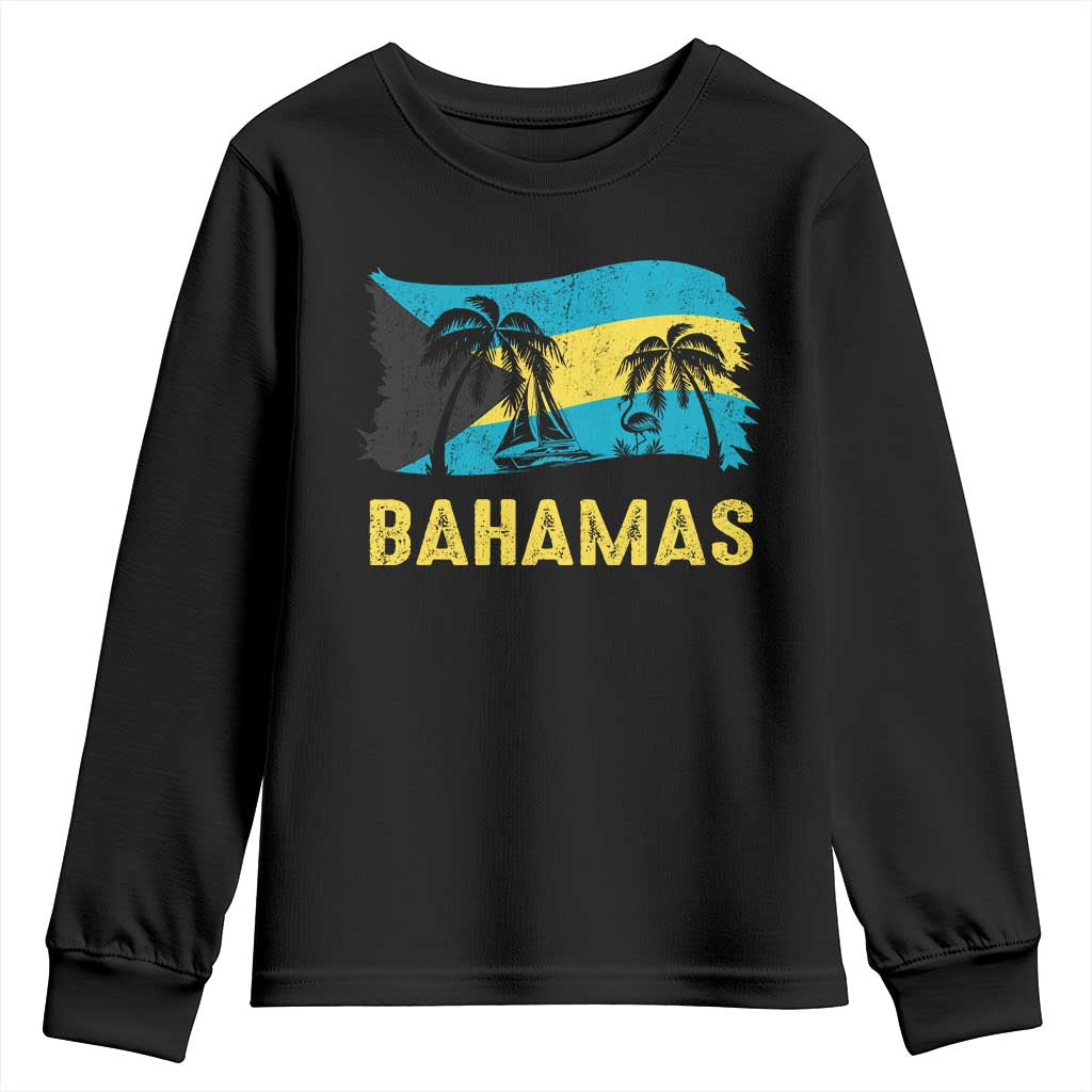 Bahamas Flag Youth Sweatshirt Tropical Island Palm Trees Bahamian Gifts - Wonder Print Shop