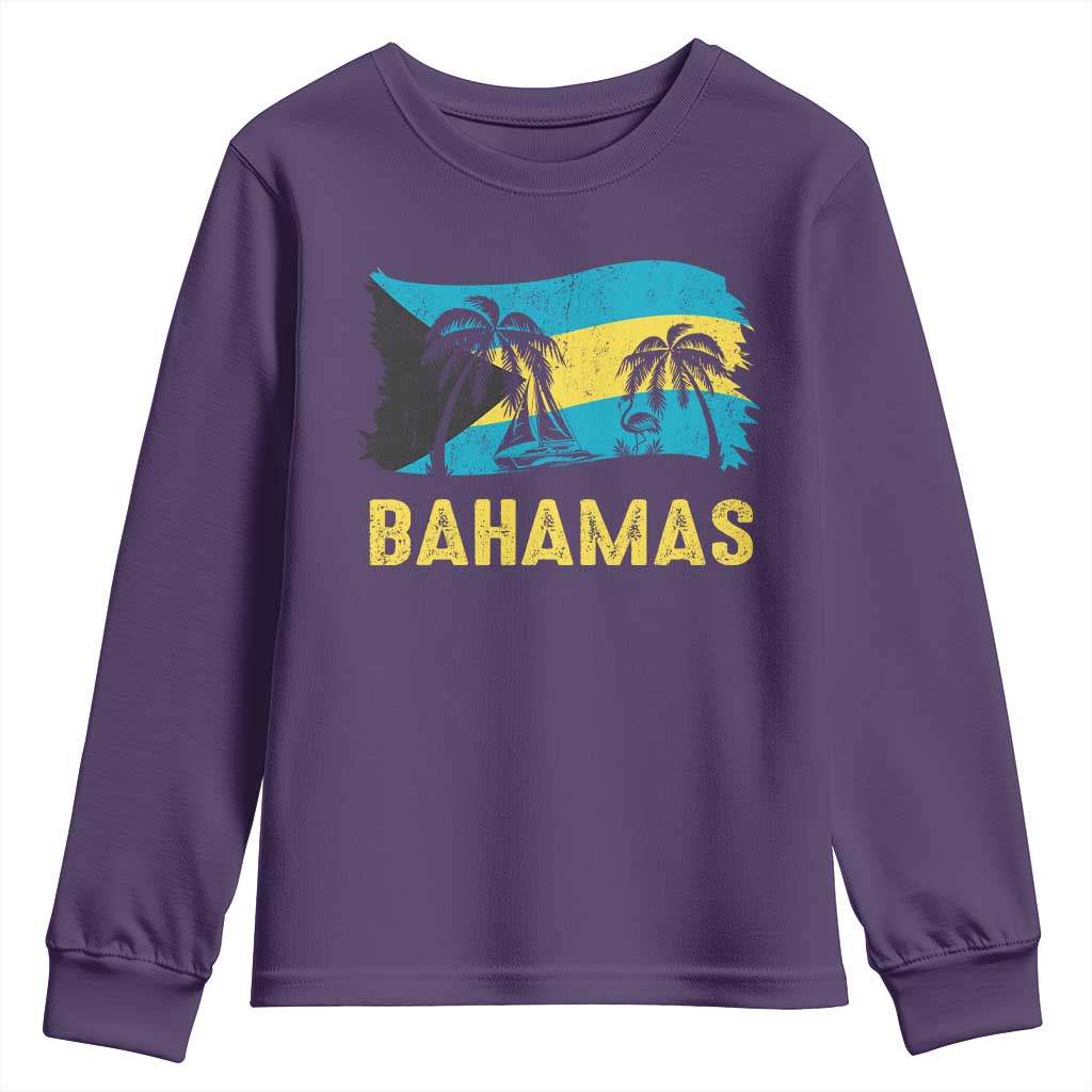 Bahamas Flag Youth Sweatshirt Tropical Island Palm Trees Bahamian Gifts - Wonder Print Shop