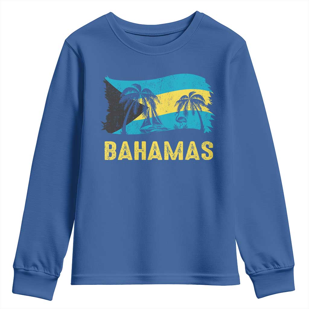 Bahamas Flag Youth Sweatshirt Tropical Island Palm Trees Bahamian Gifts - Wonder Print Shop