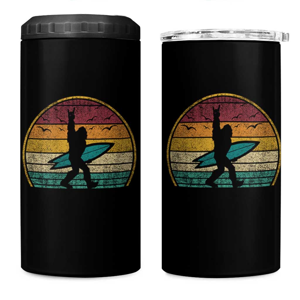 Vintage Bigfoot Surfing 4 in 1 Can Cooler Tumbler Sasquatch Beach Vacation Retro Surf Sun Shaka - Wonder Print Shop