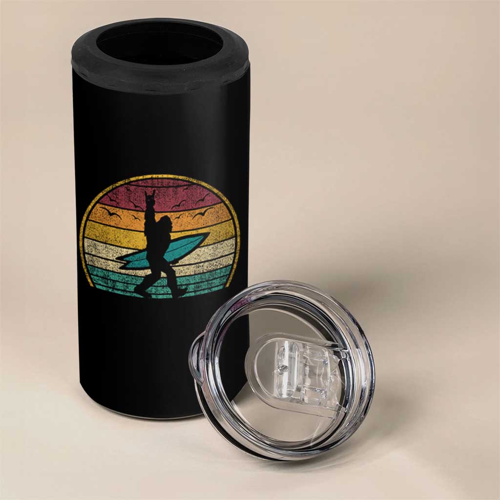 Vintage Bigfoot Surfing 4 in 1 Can Cooler Tumbler Sasquatch Beach Vacation Retro Surf Sun Shaka - Wonder Print Shop